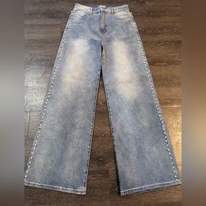 VBRT Pearl Studded High Rise Wide Leg Jeans With Pearls Size 13 (W30)
